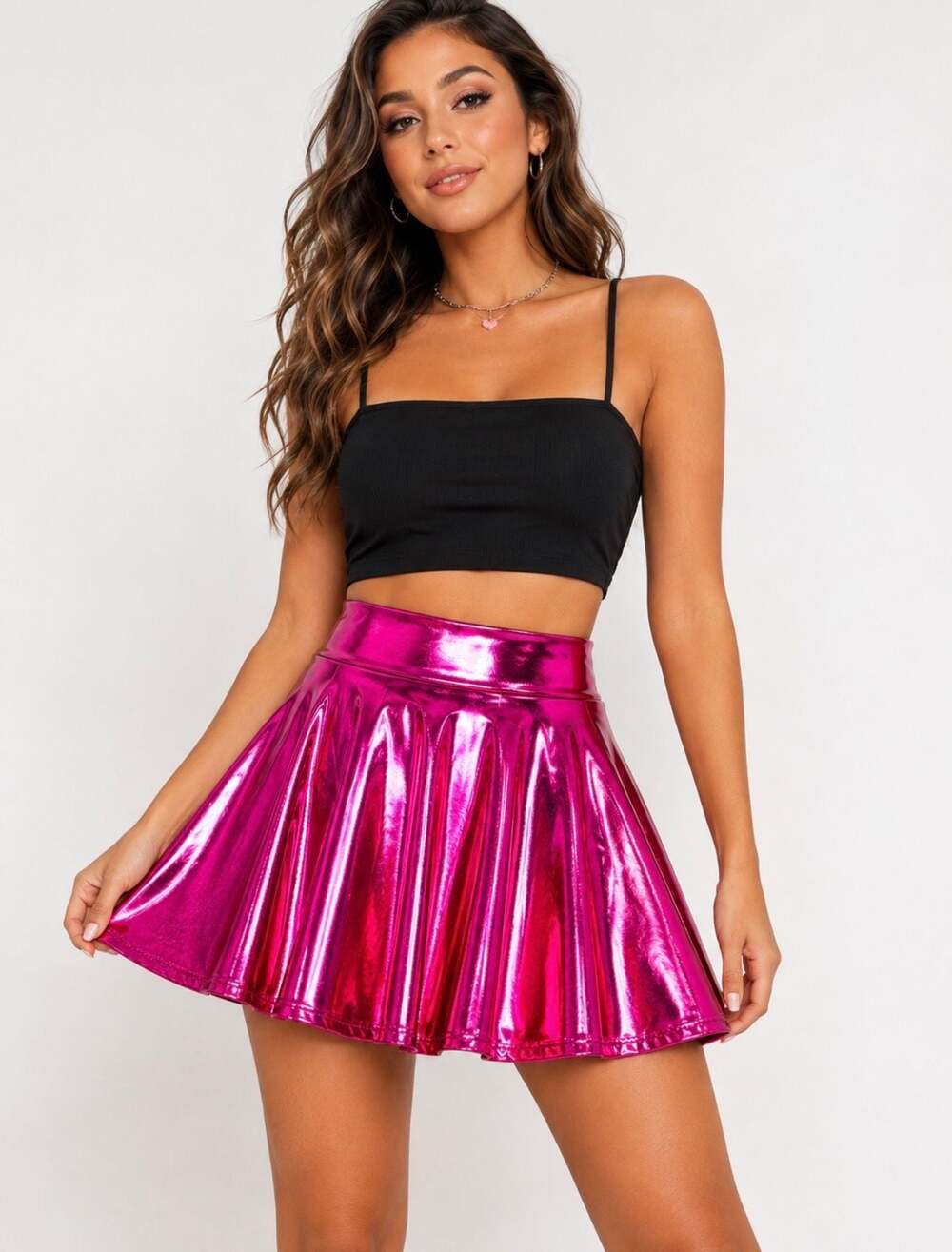 NWT Urban CoCo Metallic Hot Pink Skater Mini Skirt S Y2K Party
